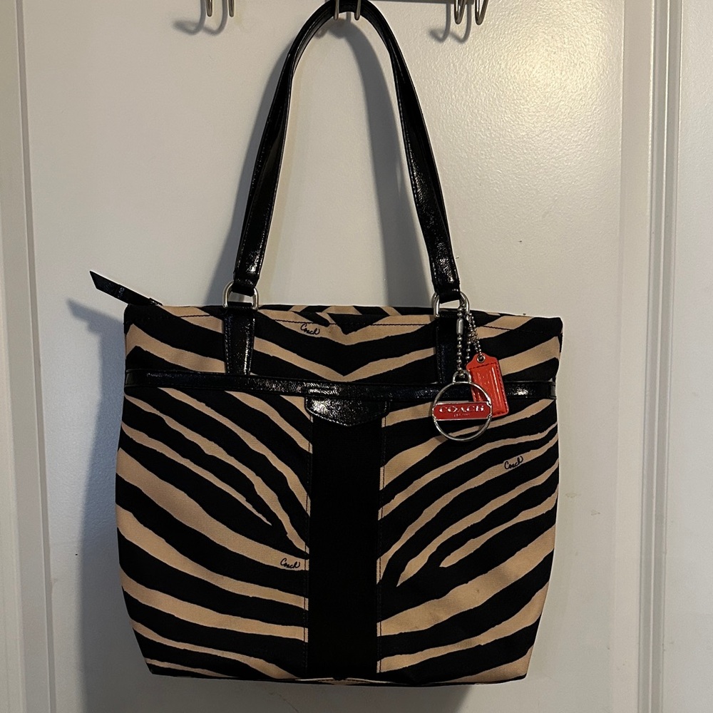Coach Zebra Print Shoulder Bag in Black and Tan - Picture 2 of 4